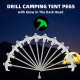 Heavy Duty Steel Screw Drill Camping Tent Pegs with Glow in The Dark Head