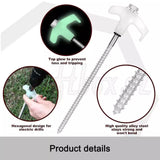 Heavy Duty Steel Screw Drill Camping Tent Pegs with Glow in The Dark Head